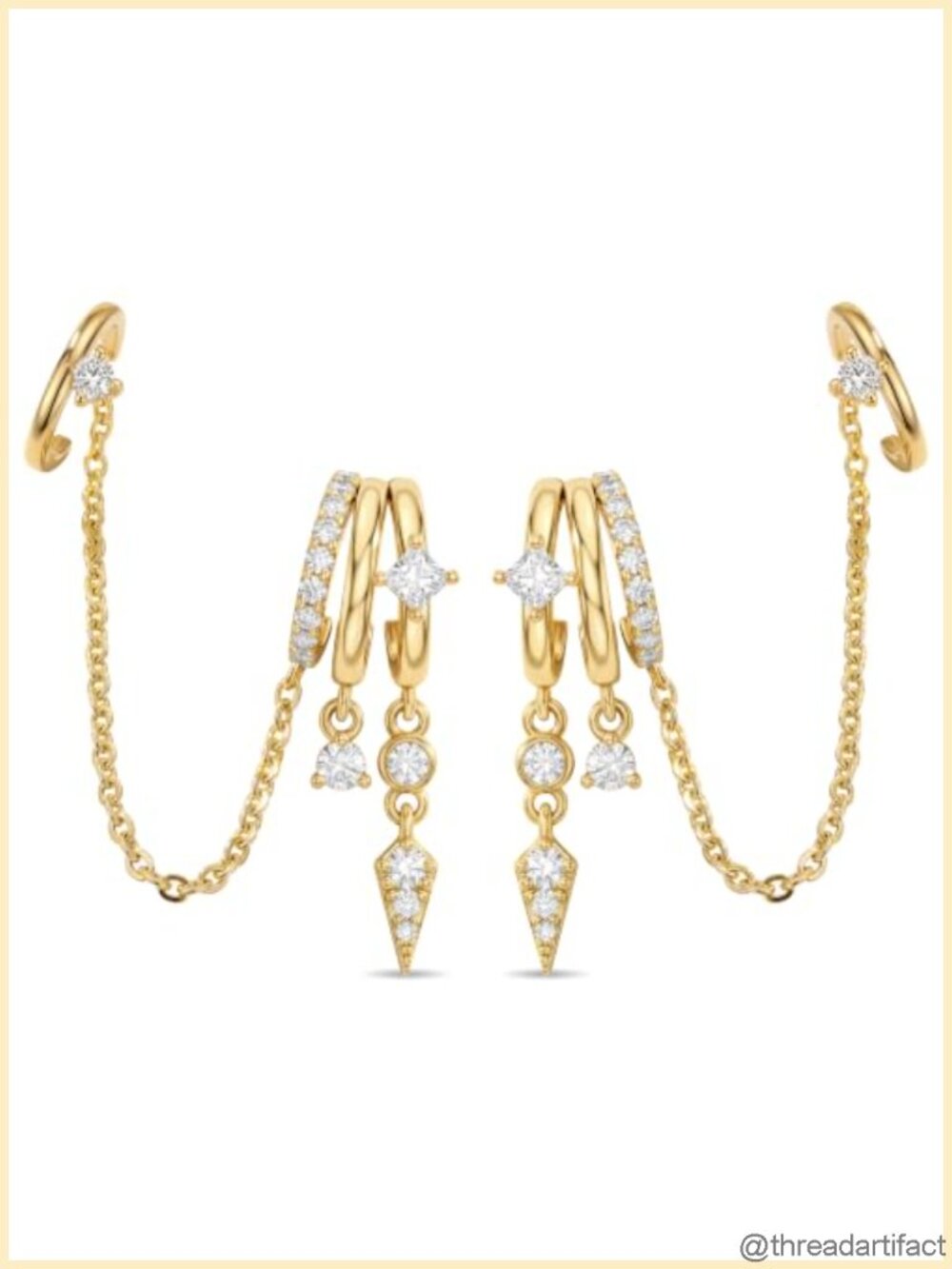 Gold Chain Drop Dangle CZ Stacked Huggie Earrings Statement Gift